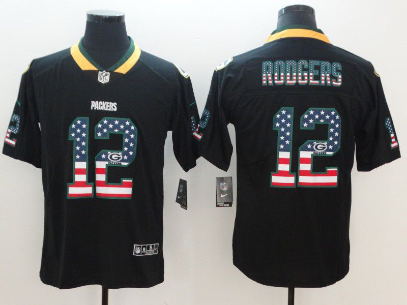Men Green Bay Packers #12 Rodgers Nike USA Flag Fashion Black Color Rush Limited NFL Jersey->atlanta falcons->NFL Jersey